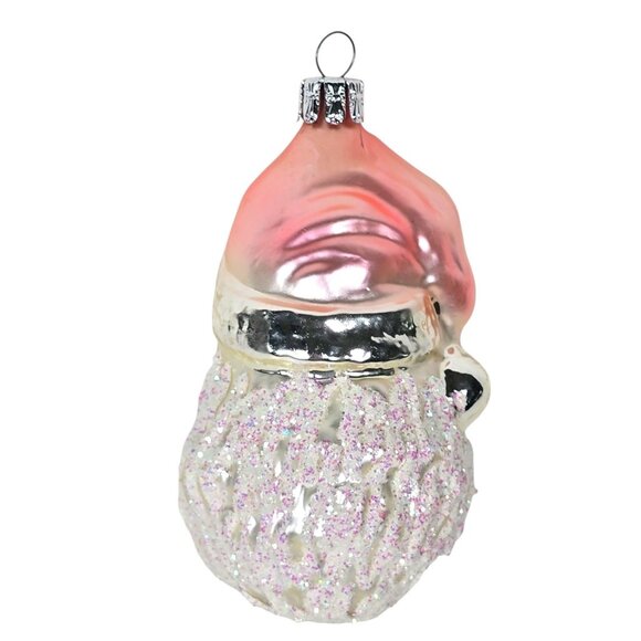 Vintage Ornament Czech Santa Claus Glass Christmas Mercury Glitter Beard Pink - Picture 4 of 7